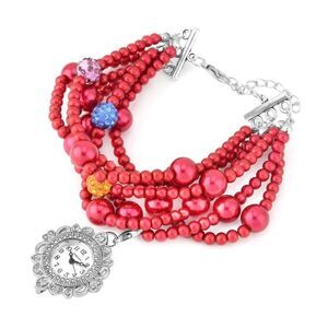 Strada Japanese Movement fuchsia glass and multi crystal beaded bracelet